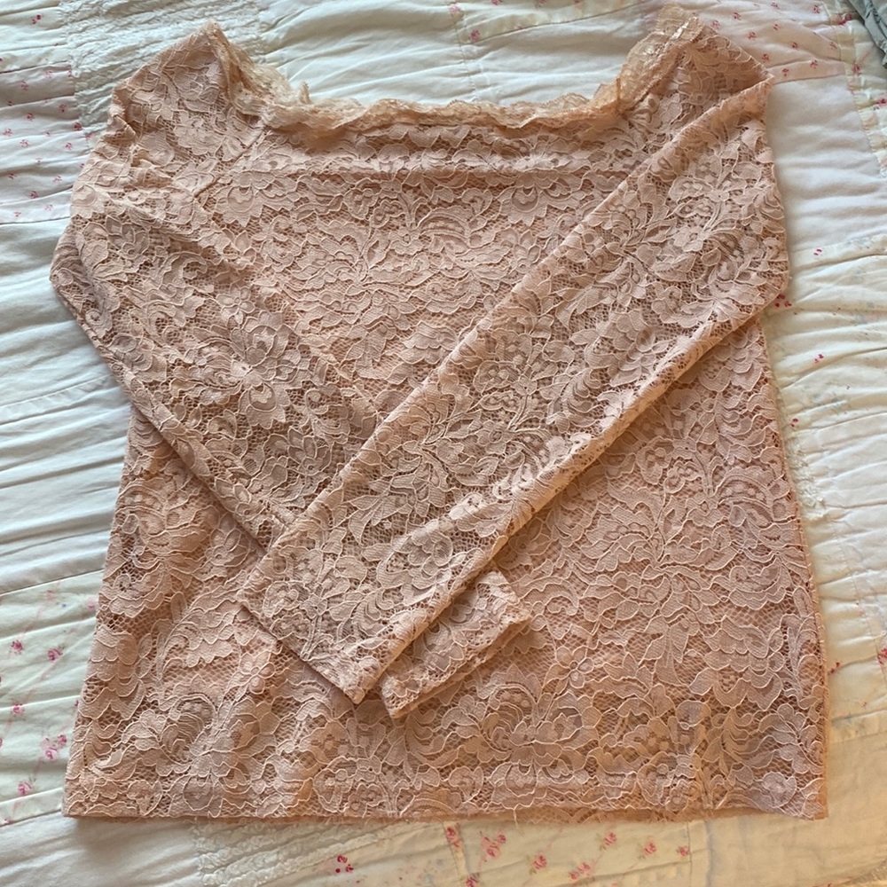 Pimke collection (French brand), pink lace long sleeve, size small.